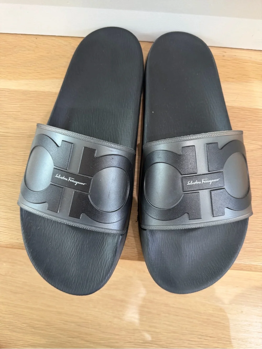 Salvatore Ferragamo Black Logo Slide Sandal